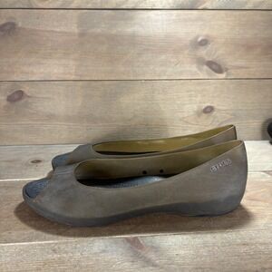 crocs carlie womens size 10 shoes brown rubber slip on peep toe comfort sandals